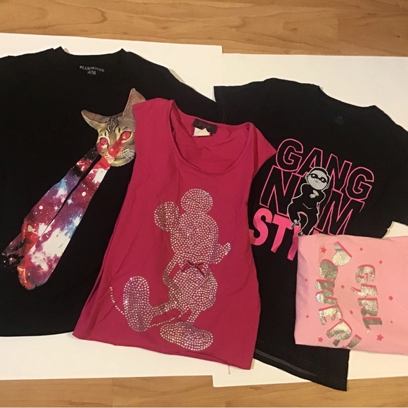 4 graphic t shirt bundle pink with laser cat, Minnie Mouse crystal, and more - Picture 15 of 16